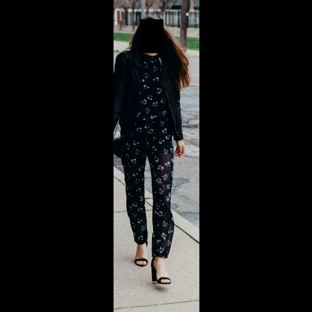 Rebecca Minkoff black white and grey floral sleeveless jumpsuit - size 0